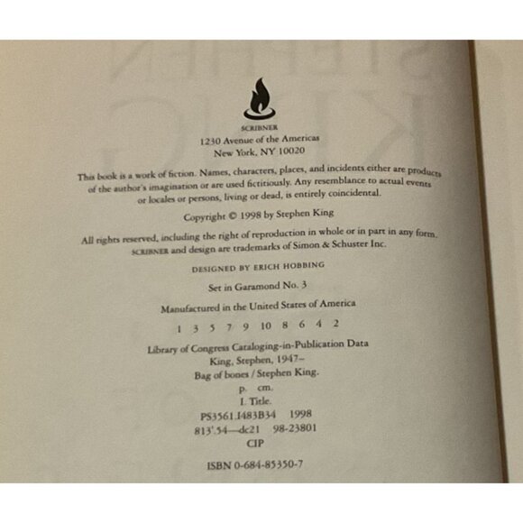 Vtg Stephen King Bag Of Bones Hardcover Book Novel 1998 First Edition Horror - Picture 2 of 6